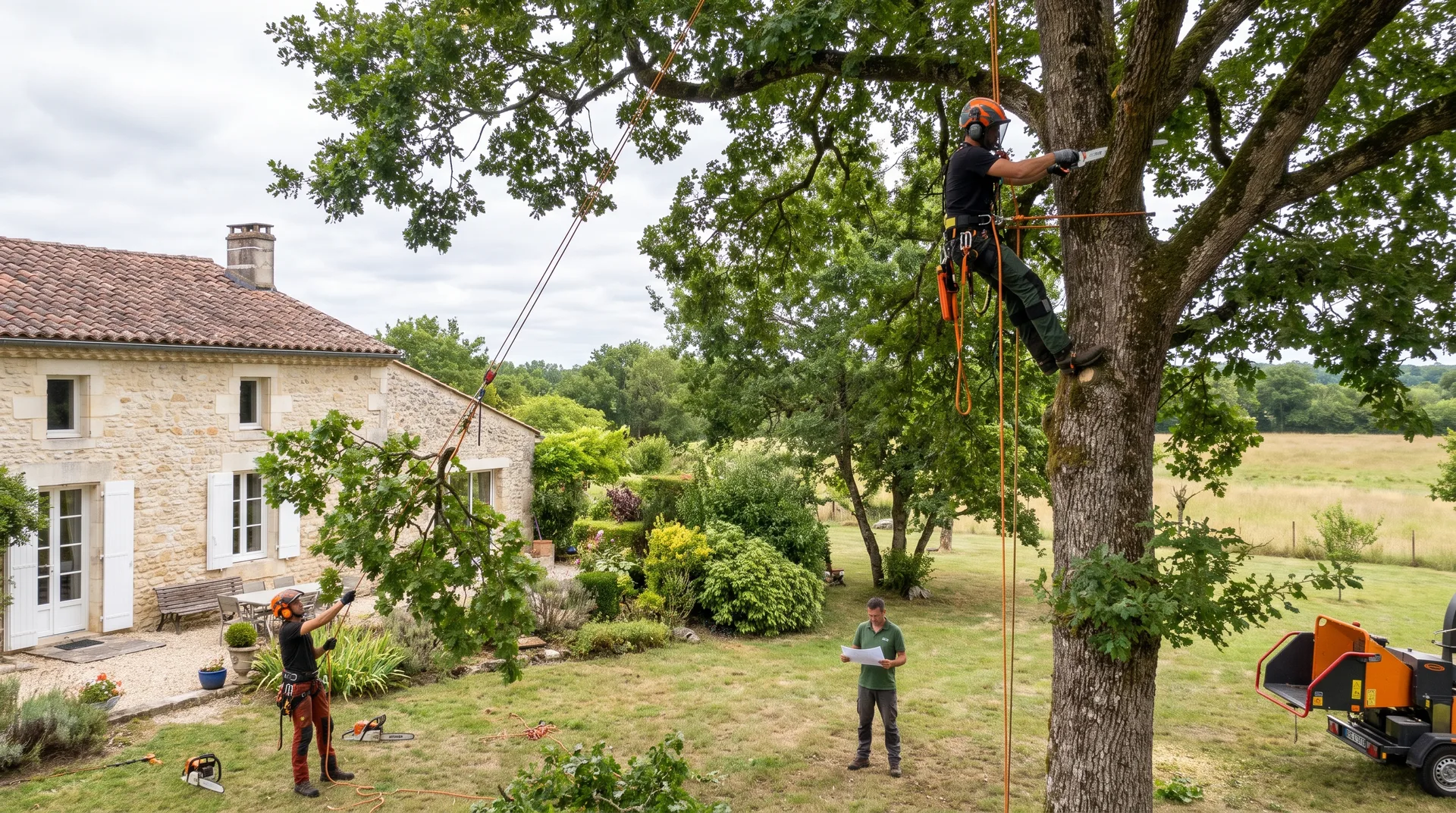 Élagueur arboriste en cordes dans un arbre, ETS MICHEL